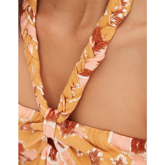 NWT Aerie High Low Halter Maxi Sundress Mustard Yellow Batik Linen Size XL - Picture 4 of 5